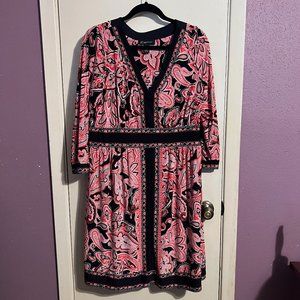 INC Pink and Black Paisley Dress with Rhinestone Accents 1X
